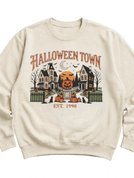 Gildan Tops - Cream Halloween Town Graphic Sweatshirt